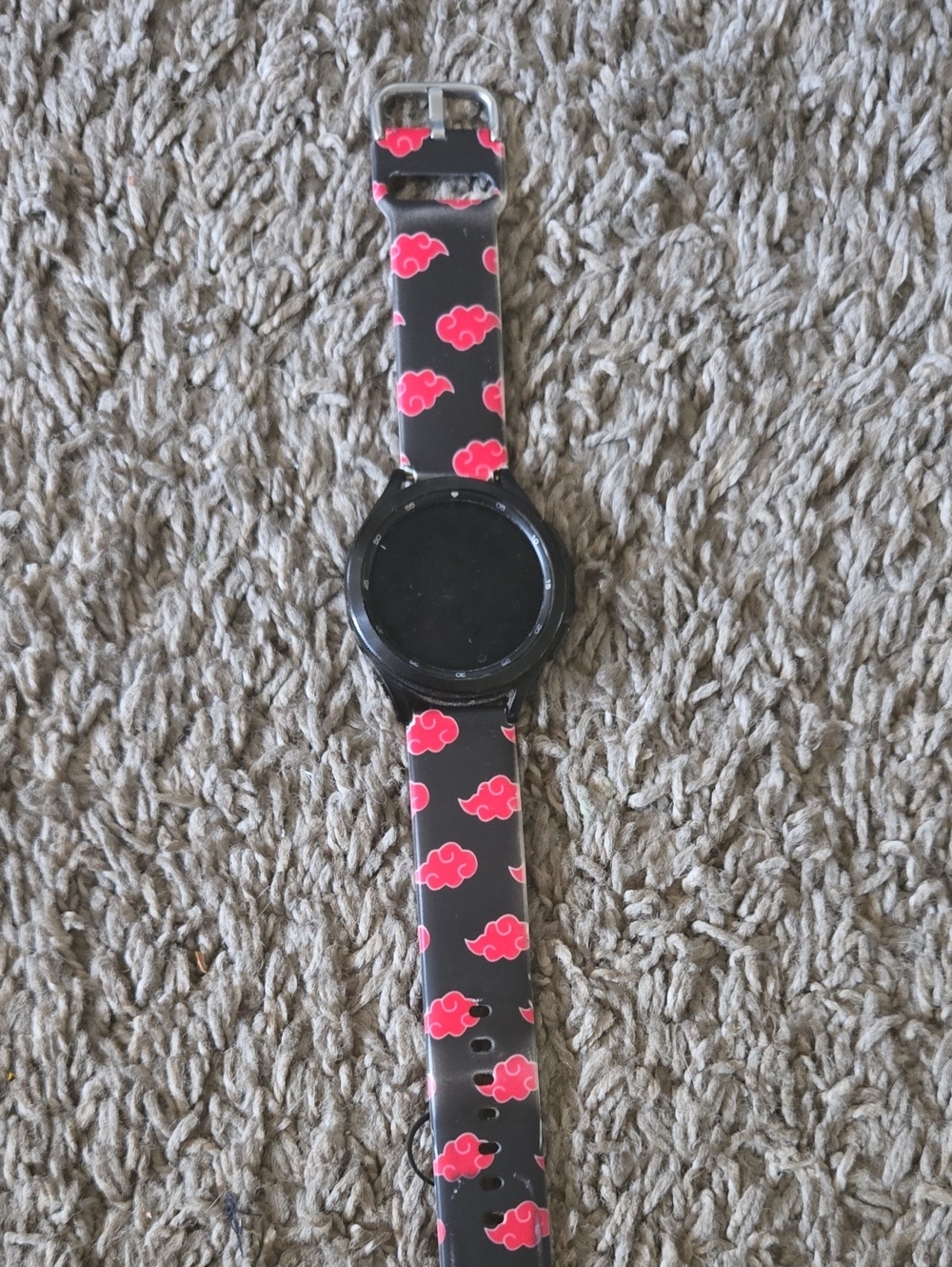Black Smartwatch with Akatsuki Cloud Pattern Silicone Band